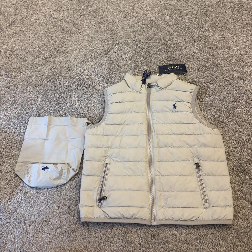 NEW Polo RALPH LAUREN Boys Coat Sz 6 Gray Down Packable PUFFER VEST Full Zip Up